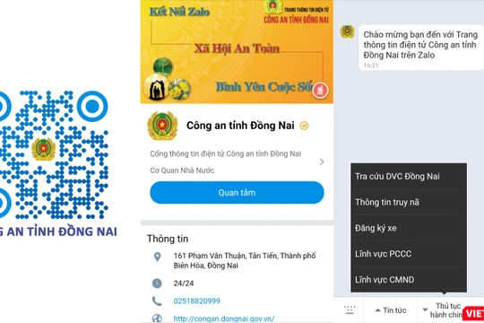 Công an tỉnh Đồng Nai thiết lập 182 tài khoản Zalo bao gồm Công an tỉnh, Công an các huyện, xã nhận tin tố giác tội phạm, phản ánh của người dân.