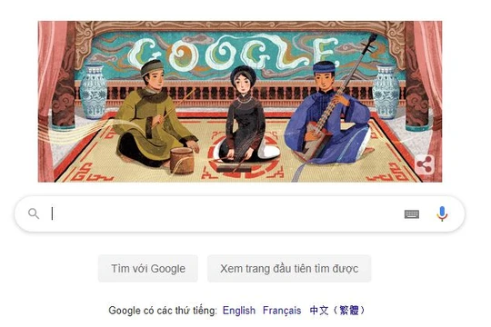 Biểu tượng Google Doodle tôn vinh Ca trù trên trang chủ Google tiếng Việt (Google.com.vn) ngày 23/2. Ảnh chụp màn hình: Anh Lê