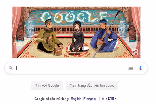 Biểu tượng Google Doodle tôn vinh Ca trù trên trang chủ Google tiếng Việt (Google.com.vn) ngày 23/2. Ảnh chụp màn hình: Anh Lê