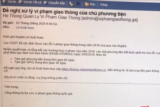 Nội dung thư điện tử của các đối tượng lừa đảo trên địa bàn Lạng Sơn. Ảnh: Cục CSGT - Bộ Công an.