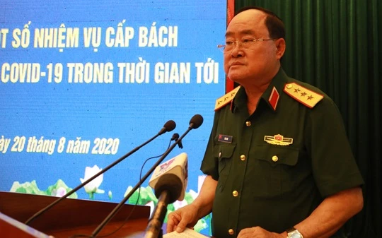 Thượng tướng Trần Đơn phát biểu tại hội nghị trực tuyến về triển khai một số nhiệm vụ cấp bách phòng, chống dịch COVID-19. Ảnh: Bộ Quốc phòng.