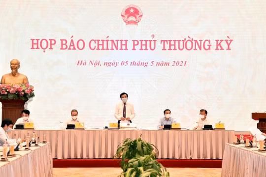 Toàn cảnh buổi họp báo Chính phủ thường kỳ tháng 4/2021 (Ảnh: VGP)