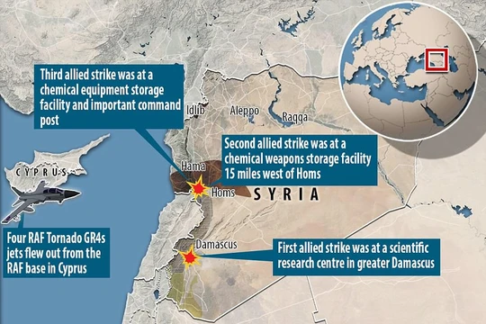 Sơ đồ cuộc tấn công của liên quân Mỹ-Anh-Pháp ngày 14/4
