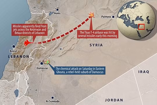 Sơ đồ vụ tấn công của chiến đấu cơ Israel vào căn cứ không quân Syria sáng 9/4