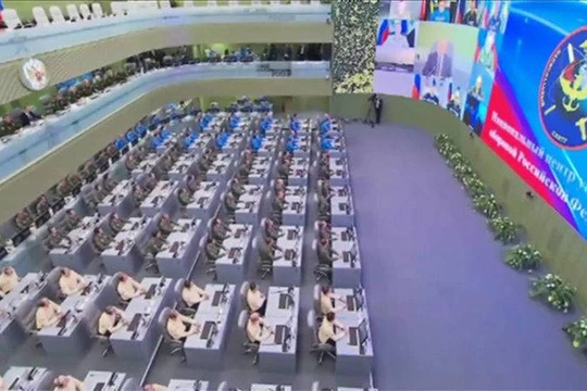 Một góc chỉ huy sở tác chiến của Bộ Quốc phòng Nga, nơi giám sát chiến trường theo thời gian thực