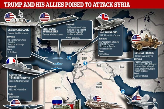 Liên quân Mỹ-Anh-Pháp ồ ạt tấn công Syria hôm 14/4 vừa qua