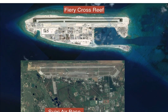 Đá Chữ Thập đã bị Trung Quốc bồi lấp, xây dựng trái phép thành đảo nhân tạo với đường băng dài 3.000m và các công trình quân sự kiên cố ở quần đảo Trường Sa