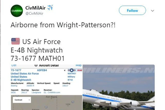Thông tin về chiếc Boeing E-4B Nightwatch của Mỹ cất cánh khiến dư luận lo ngại