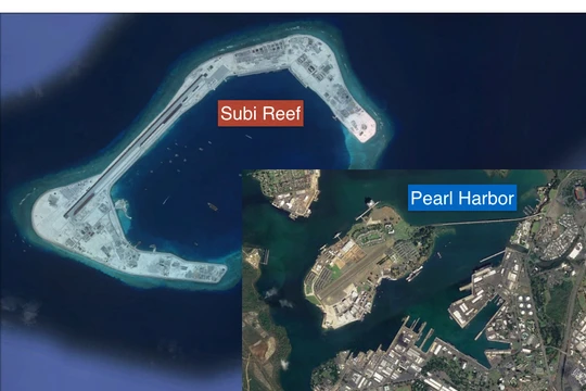 Đá Subi ở quần đảo Trường Sa đã bị Trung Quốc bồi lấp trái phép, xây đảo nhân tạo, đường băng, nhà chứa máy bay và các công trình quân sự kiên cố