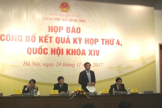 Họp báo công bố kết quả kỳ họp thứ 4, Quốc hội khóa XIV (Nguồn: Quochoi.vn)
