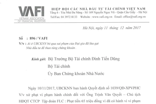 Văn bản của VAFI gửi Bộ trưởng Bộ Tài chính