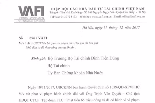 Văn bản của VAFI gửi Bộ trưởng Bộ Tài chính
