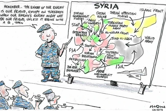 Tranh biếm họa về cách thức phương Tây thực hiện cuộc chiến chống ISIS.