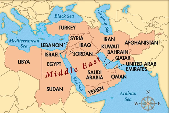 Bản đồ các nước vùng Trung Đông