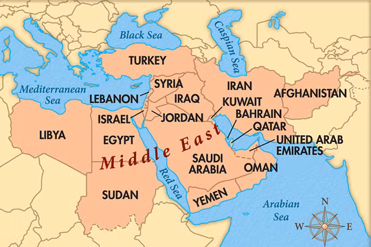 Bản đồ các nước vùng Trung Đông