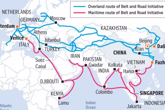 Tuyến đường Hàng hải và Đường bộ trong Sáng kiến Vành đai Con đường của Trung Quốc. 
