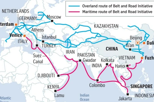 Tuyến đường Hàng hải và Đường bộ trong Sáng kiến Vành đai Con đường của Trung Quốc. 