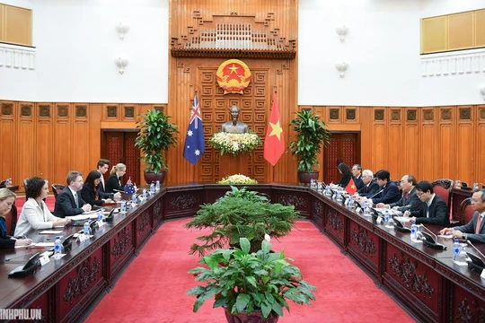 Toàn cảnh buổi tiếp Chủ tịch Thượng viện Australia Scott Ryan của Thủ tướng Chính phủ Nguyễn Xuân Phúc (Ảnh: VGP)