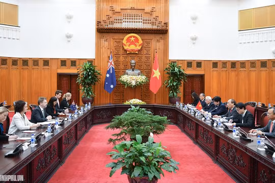 Toàn cảnh buổi tiếp Chủ tịch Thượng viện Australia Scott Ryan của Thủ tướng Chính phủ Nguyễn Xuân Phúc (Ảnh: VGP)