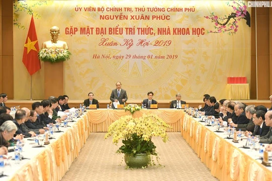 Thủ tướng phát biểu tại buổi gặp mặt các trí thức vào sáng 29/1/2019 (Nguồn: VGP)