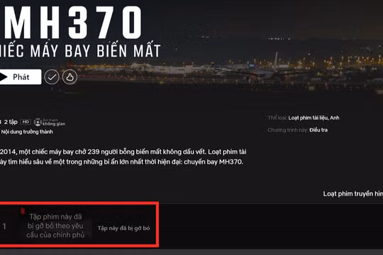 Dòng thông báo "Tập phim này đã được gỡ bỏ theo yêu cầu của Chính phủ" ở đường dẫn vào tập 1 của bộ phim 2 tập.