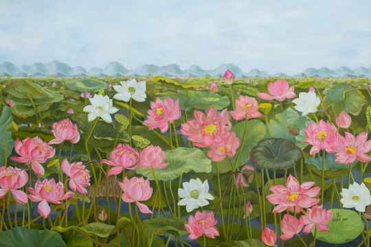 Một trong những tác phẩm của họa sĩ Phật tử Kim Đức sẽ được trưng bày tại triển lãm.