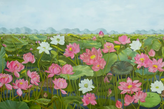 Một trong những tác phẩm của họa sĩ Phật tử Kim Đức sẽ được trưng bày tại triển lãm.