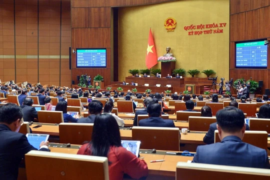 Với đa số đại biểu tham gia biểu quyết tán thành, Quốc hội đã chính thức thông qua Nghị quyết kỳ họp thứ 5, Quốc hội khóa XV.