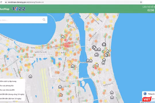 Giao diện bản đồ thông tin dịch tễ COVID-19 TP Đà Nẵng