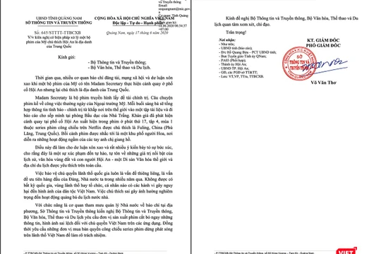 Công văn của Sở TT&TT tỉnh Quảng Nam gửi Bộ TT&TT và Bộ VH-TT& Du lịch liên quan đến việc bộ phim có tên Madam Secretary do Mỹ sản xuất có chú thích sai lệch về địa danh Hội An của Việt Nam