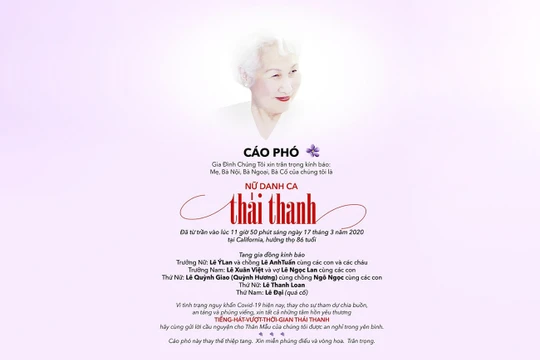 Cáo phó của nữ danh ca Thái Thanh (ảnh tư liệu)