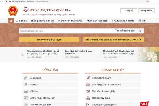 Giao diện Cổng dịch vụ công quốc gia