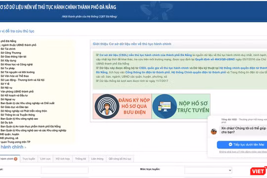 Cổng cơ sở dữ liệu dịch vụ hành chính trực tuyến thành phố Đà Nẵng