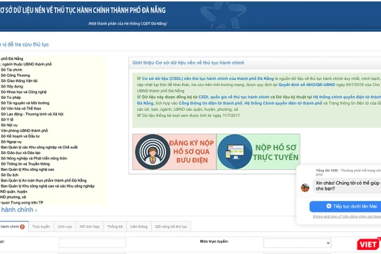 Cổng cơ sở dữ liệu dịch vụ hành chính trực tuyến thành phố Đà Nẵng