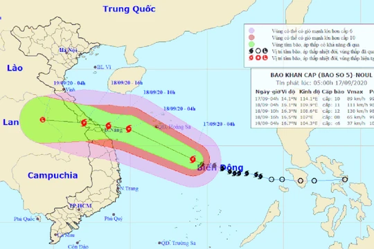 Dự báo của Trung tâm Khí tượng thủy văn quốc gia về đường đi của bão số 5