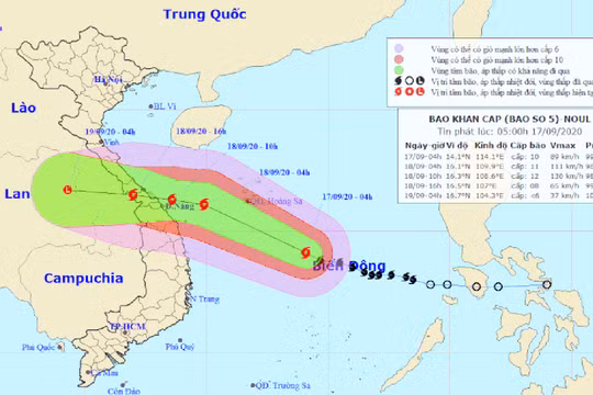Dự báo của Trung tâm Khí tượng thủy văn quốc gia về đường đi của bão số 5