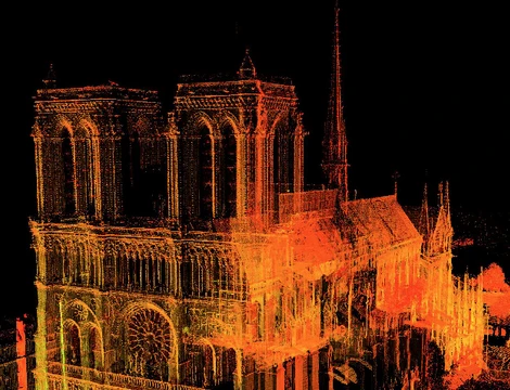 Kết cấu nhà thờ hiện rõ qua các hình ảnh do máy quay laser thu lại. 