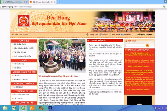 Trang web của khu di tích Đền Hùng hoàn toàn không có thông tin bằng tiếng Anh. Ảnh chụp màn hình