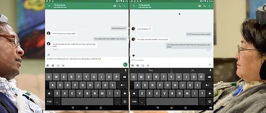 Khi được gắn vào đầu và kết nối với một máy tính bảng, người bị liệt chân tay có thể sử dụng ý nghĩ của mình để soạn thảo, gửi tin nhắn văn bản - Ảnh: BrainGate Collaboration