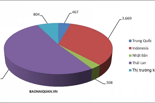 Cơ cấu sản lượng của 4 thị trường chính trong tổng sản lượng nhập khẩu ô tô cả nước tháng 4. Biểu đồ: T.Bình.
