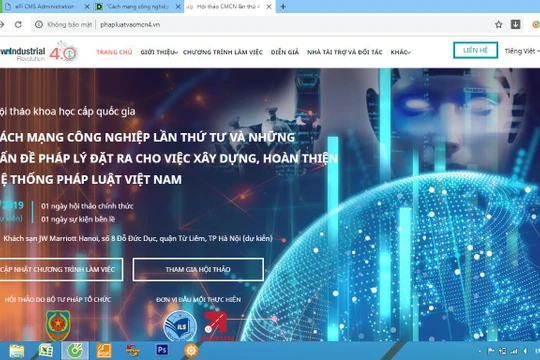 Webiste tiếng Việt của hội thảo Cách mạng công nghiệp lần thứ tư và những vấn đề pháp lý đặt ra cho việc xây dựng hoàn thiện hệ thống pháp luật Việt Nam. Ảnh chụp màn hành