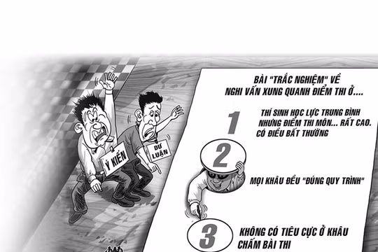 Khó phát hiện sai phạm trong việc chấm thi trắc nghiệm, trừ phi sự can thiệp được thực hiện từ bài thi gốc. Biến họa của báo Thanh Niên