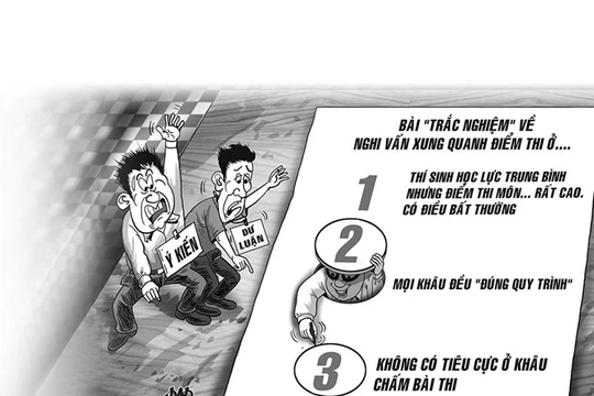 Khó phát hiện sai phạm trong việc chấm thi trắc nghiệm, trừ phi sự can thiệp được thực hiện từ bài thi gốc. Biến họa của báo Thanh Niên