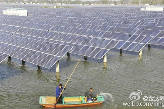 Hồ câu cá lưu trữ các tấm pin mặt trời (Nguồn: Tài khoản weibo kingdabar)