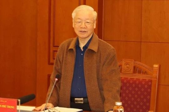 Tổng Bí thư Nguyễn Phú Trọng phát biểu chỉ đạo cuộc họp.