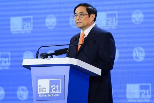 Thủ tướng Phạm Minh Chính phát biểu khai mạc ITU Digital World 2021.