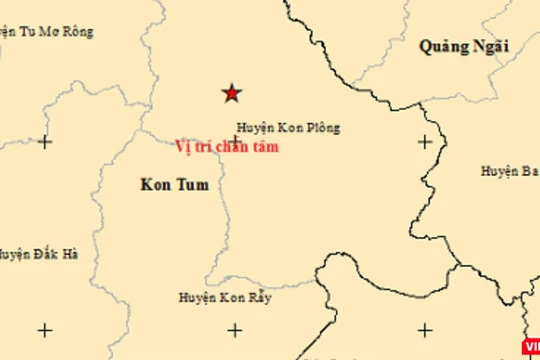 Vị trí xảy ra trận động đất thứ 12 trên địa bàn huyện Kon Plông (tỉnh Kon Tum).