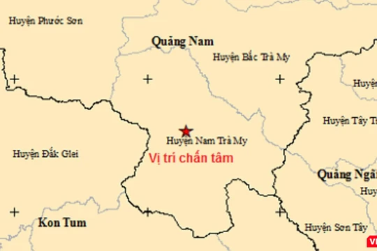 Vị trí xảy ra vụ động đất có độ lớn 3,0 độ richter, trên địa bàn huyện Nam Trà My, tỉnh Quảng Nam