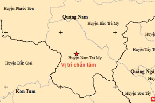 Vị trí xảy ra vụ động đất có độ lớn 3,0 độ richter, trên địa bàn huyện Nam Trà My, tỉnh Quảng Nam