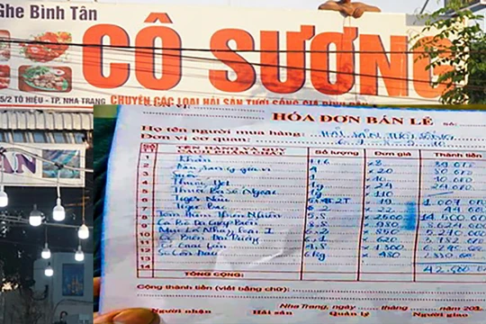 Quán hải sản Cô Sương và hoá đơn hải sản hơn 42 triệu đồng (ảnh chụp màn hình)